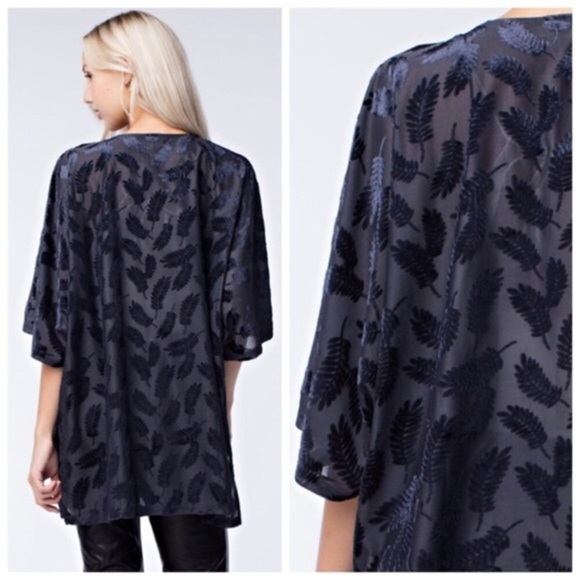 Navy Velvet Feather Boho‎ Kimono - Picture 3 of 5